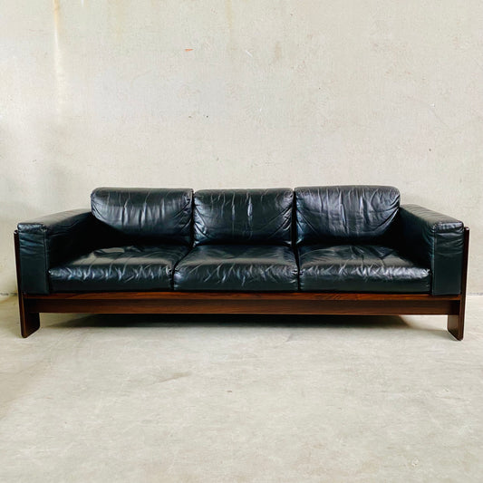 Schwarzes Ledersofa „Bastiano“, 3-Sitzer, von Tobia Scarpa für Knoll, Italien, 1960