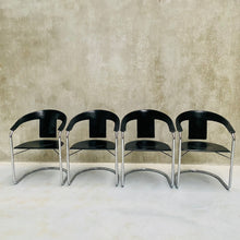 Load image into Gallery viewer, Set of 4 Black Saddle Leather Dining Chairs by a. Rizzatto for Lo Studio, Italy 1980
