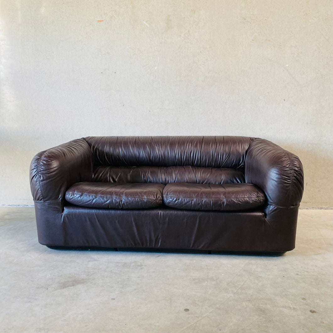 Mid-century Brown Leather 2-Seater Sofa, Italy 1970