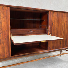 Load image into Gallery viewer, MIDCENTURY DANISH HIGHBOARD WITH BAR CABINET IN ROSEWOOD WITH SLIDING DOORS, 1960S
