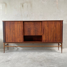 Load image into Gallery viewer, MIDCENTURY DANISH HIGHBOARD WITH BAR CABINET IN ROSEWOOD WITH SLIDING DOORS, 1960S

