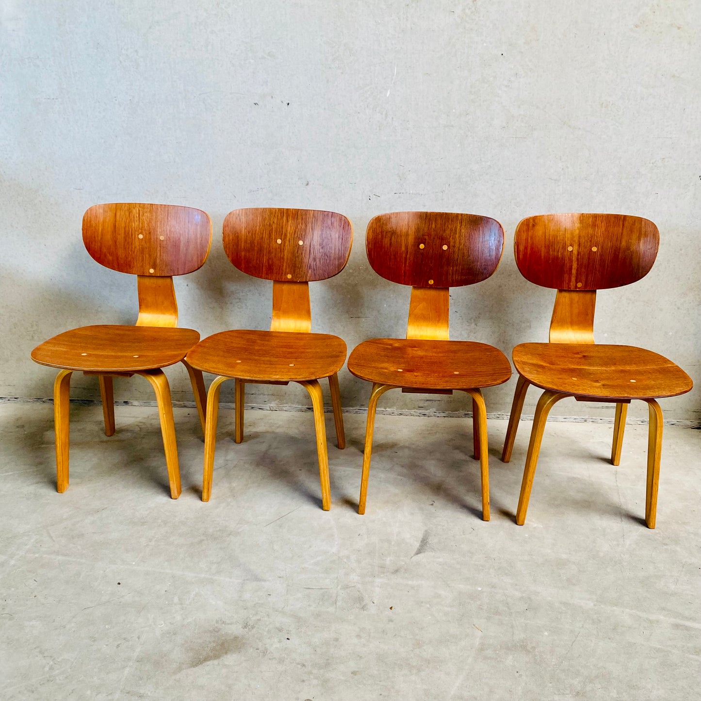 SET FOR 4 "SB02" DINING CHAIRS BY CEES BRAAKMAN FOR PASTOE, NETHERLANDS 1950S