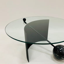 Load image into Gallery viewer, Geometrical Italian Design Coffee Table With Glass Top, Black Marble and Steel Base Italy 1980
