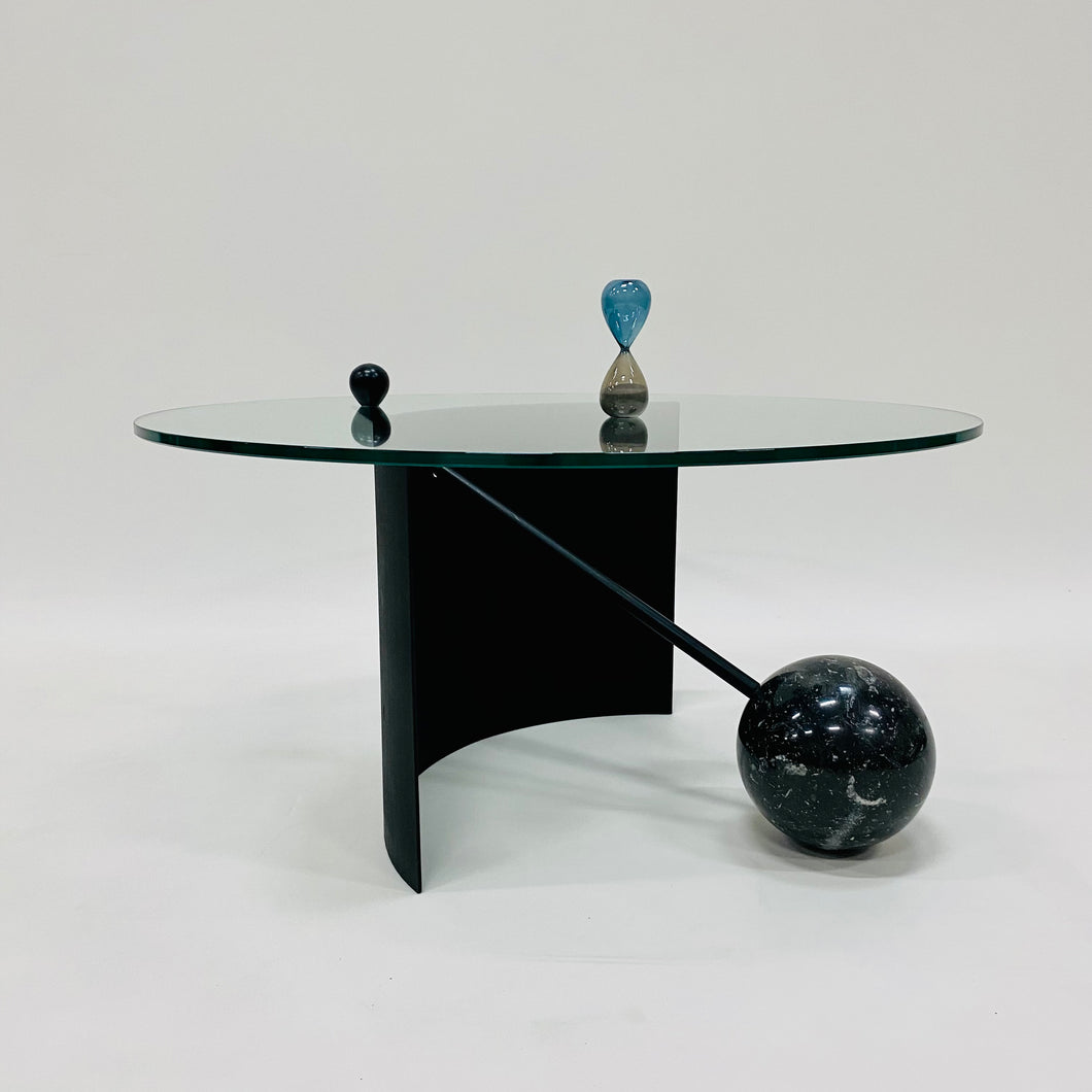Geometrical Italian Design Coffee Table With Glass Top, Black Marble and Steel Base Italy 1980