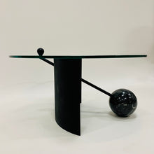 Load image into Gallery viewer, Geometrical Italian Design Coffee Table With Glass Top, Black Marble and Steel Base Italy 1980
