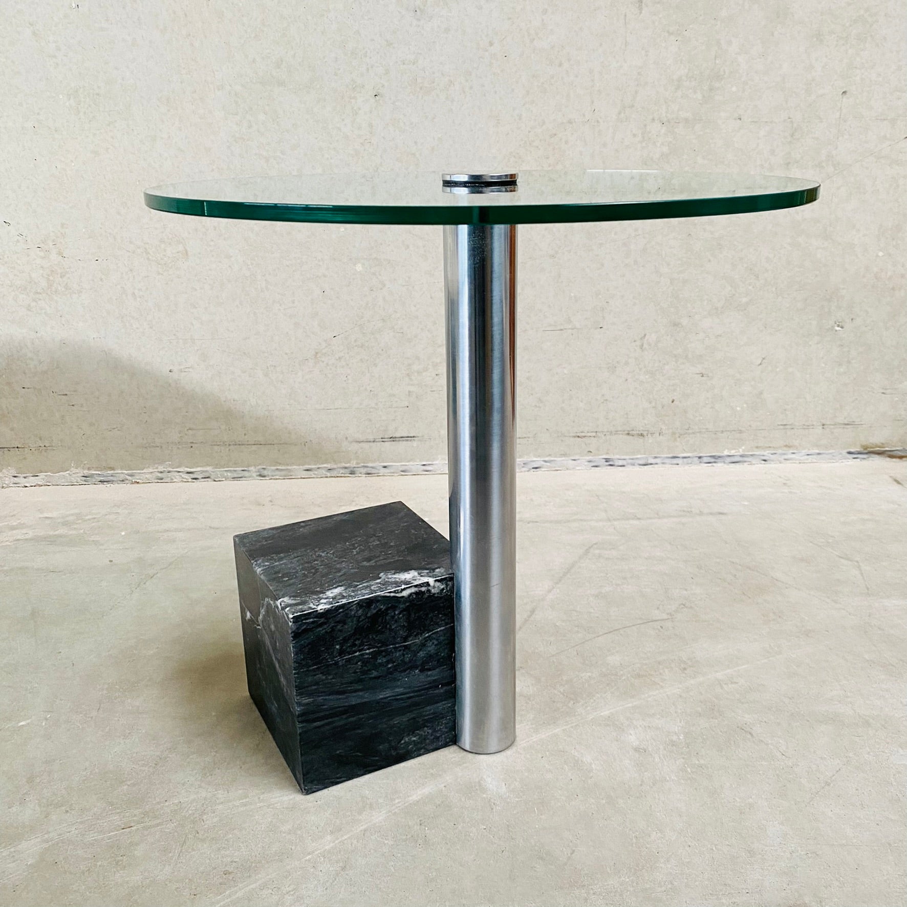 GLASS AND MARBLE SIDE TABLE "HK-2" BY HANK KWINT FOR METAFORM, NETHERLANDS 1980S