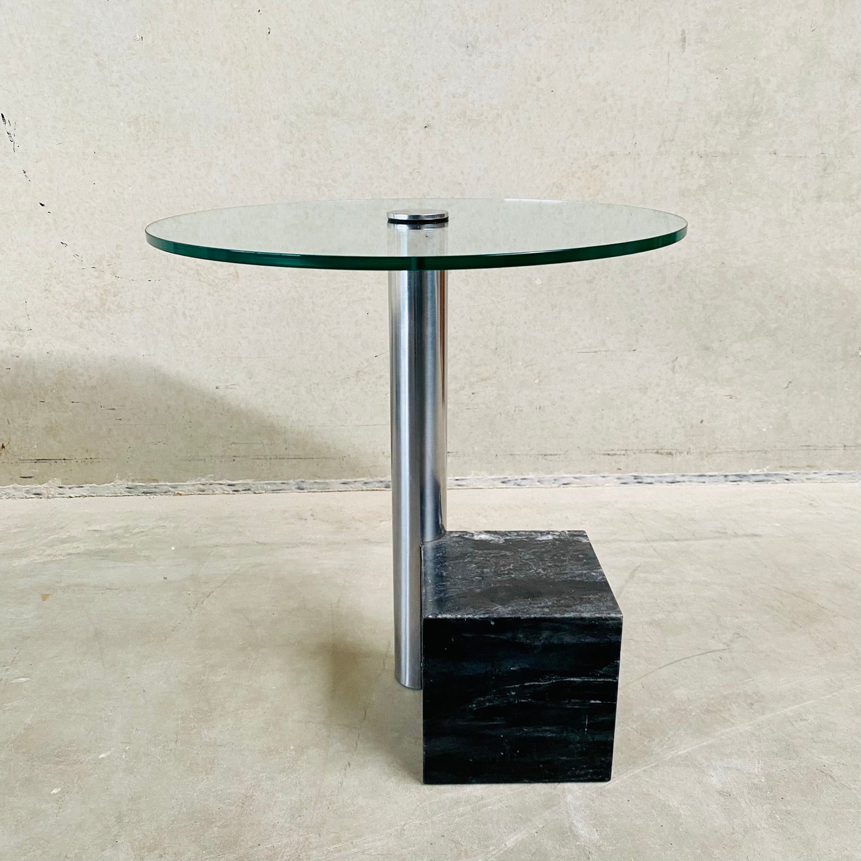 GLASS AND MARBLE SIDE TABLE "HK-2" BY HANK KWINT FOR METAFORM, NETHERLANDS 1980S