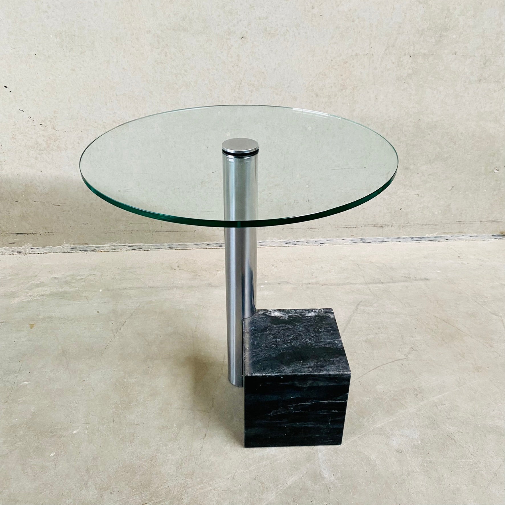 GLASS AND MARBLE SIDE TABLE "HK-2" BY HANK KWINT FOR METAFORM, NETHERLANDS 1980S