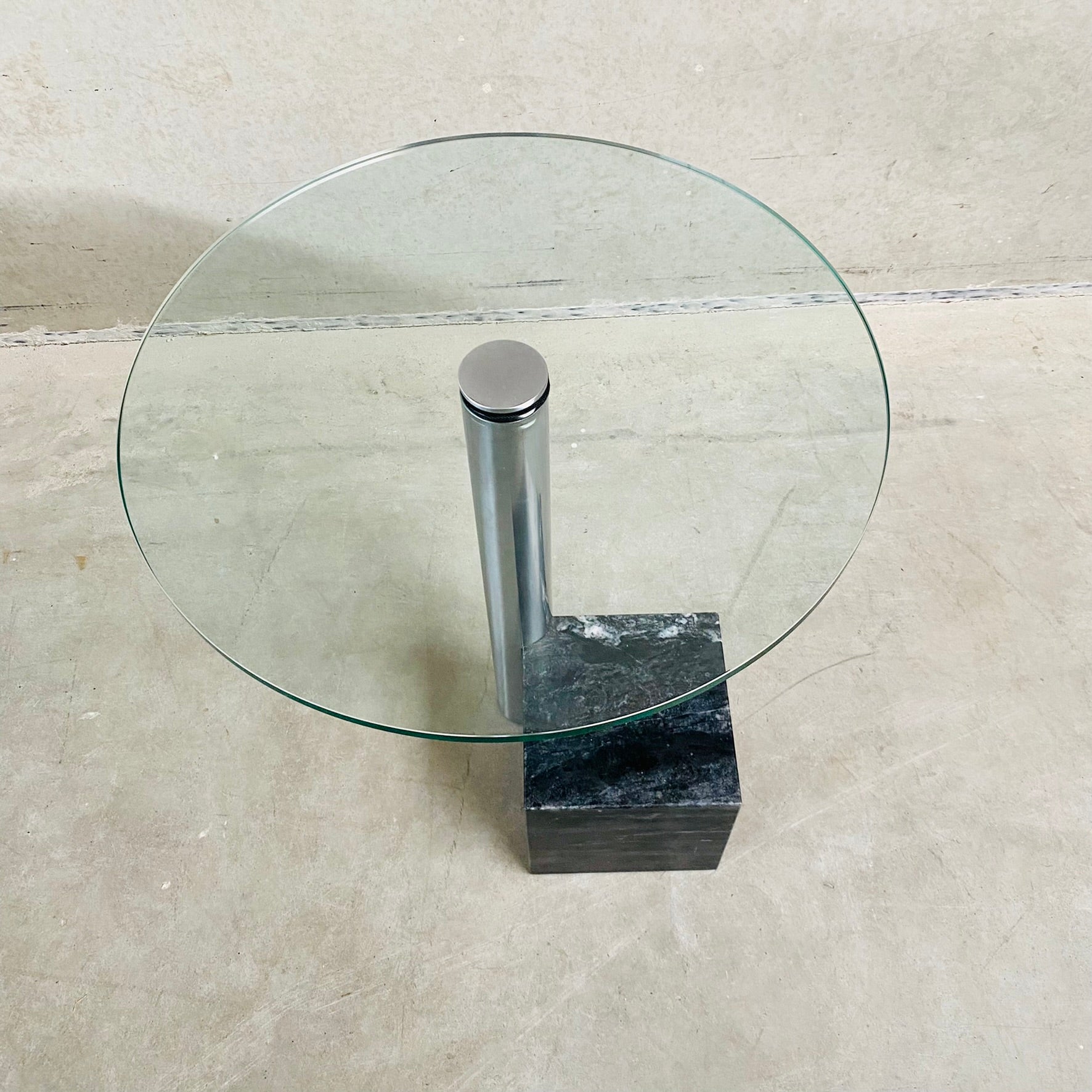 GLASS AND MARBLE SIDE TABLE "HK-2" BY HANK KWINT FOR METAFORM, NETHERLANDS 1980S