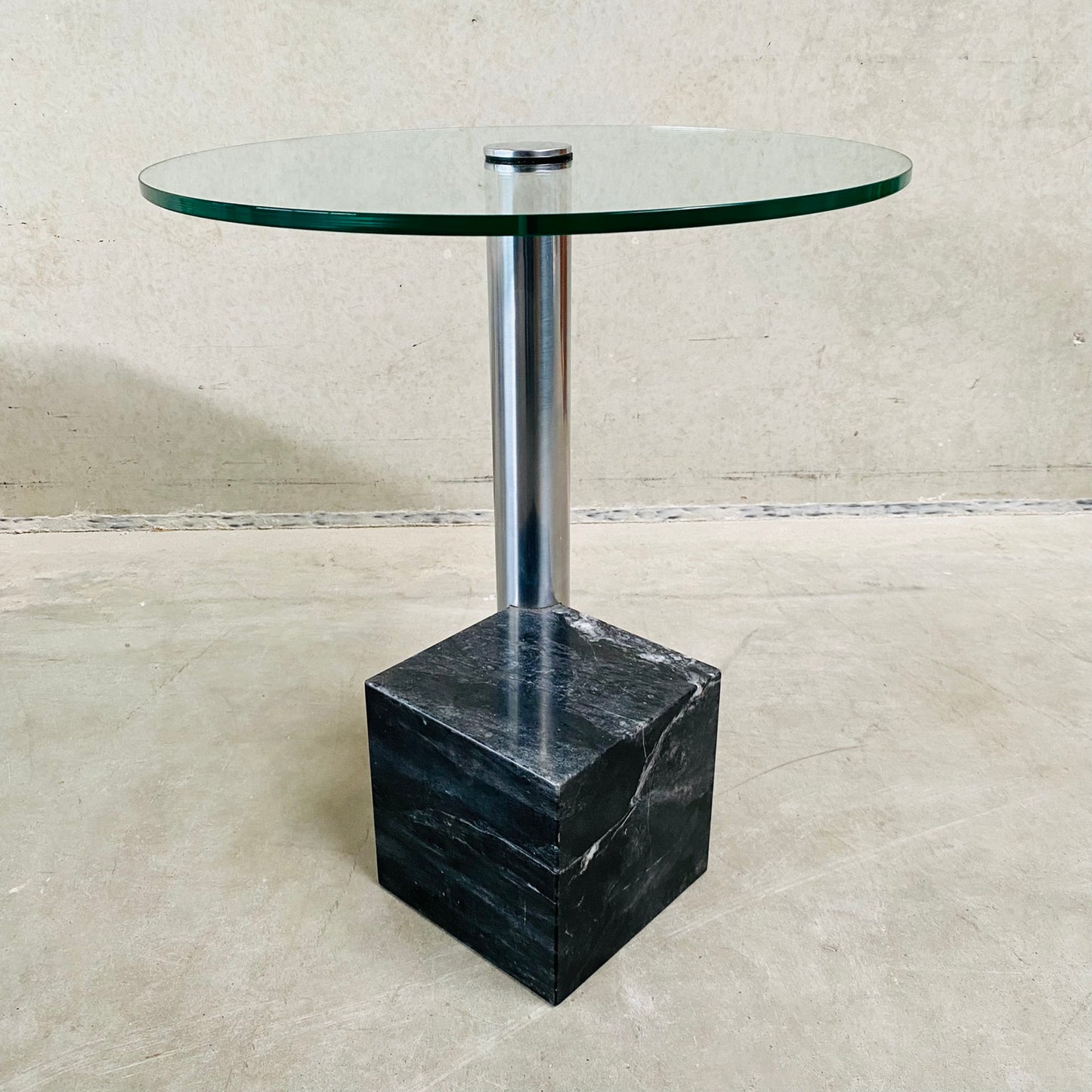 GLASS AND MARBLE SIDE TABLE "HK-2" BY HANK KWINT FOR METAFORM, NETHERLANDS 1980S
