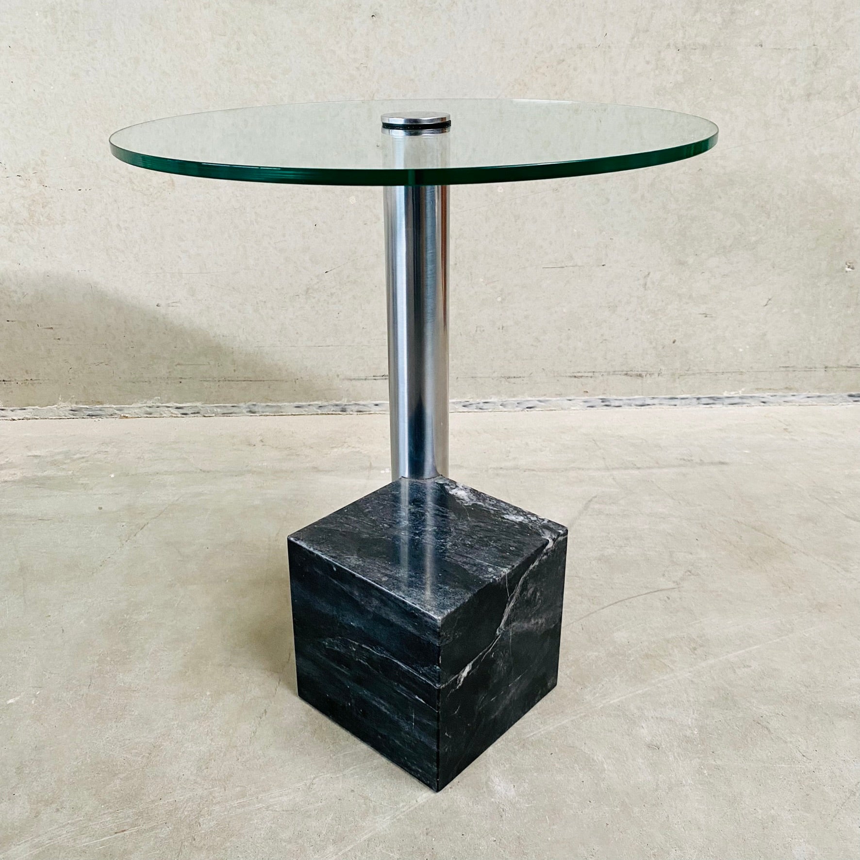 GLASS AND MARBLE SIDE TABLE "HK-2" BY HANK KWINT FOR METAFORM, NETHERLANDS 1980S