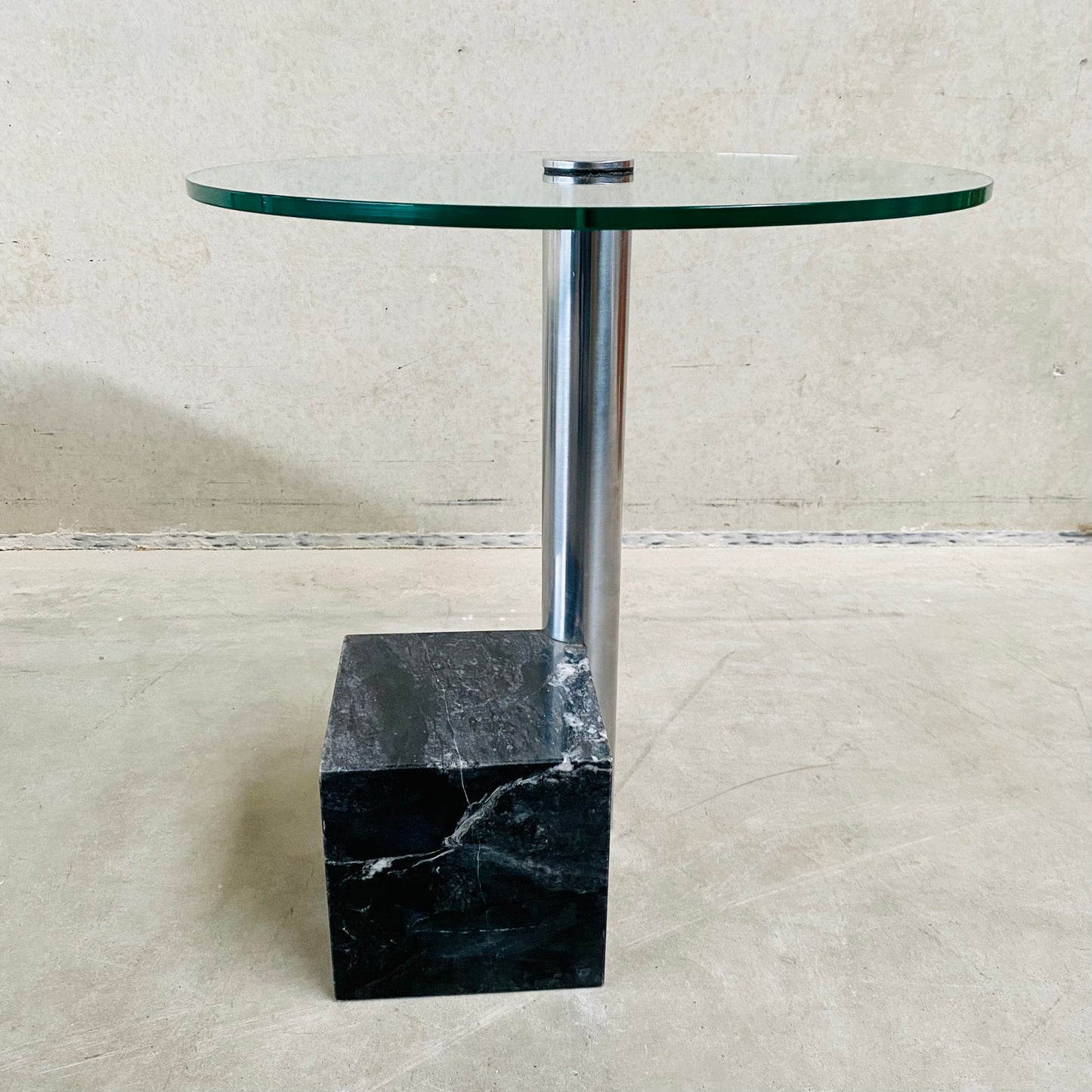 GLASS AND MARBLE SIDE TABLE "HK-2" BY HANK KWINT FOR METAFORM, NETHERLANDS 1980S