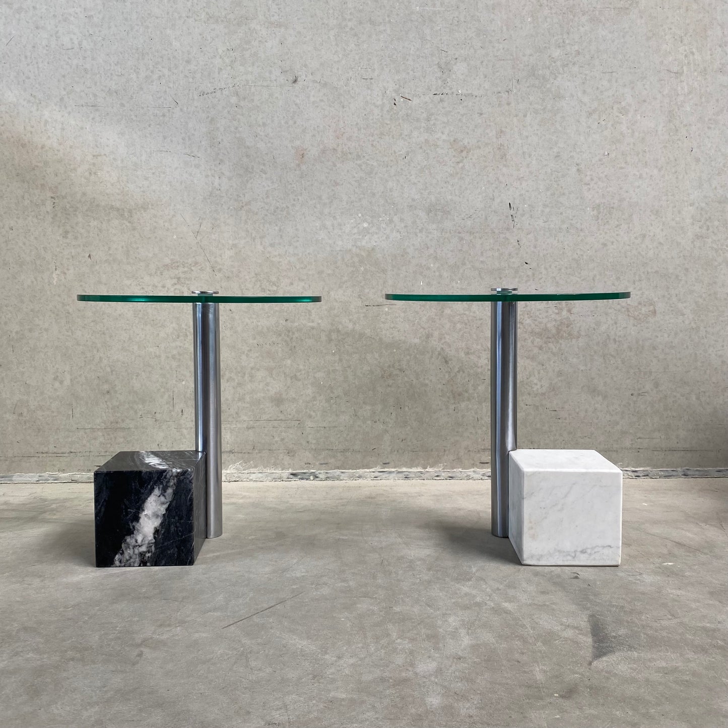 Glass and Marble Side Table "Hk-2" by Hank Kwint for Metaform, Netherlands 1980