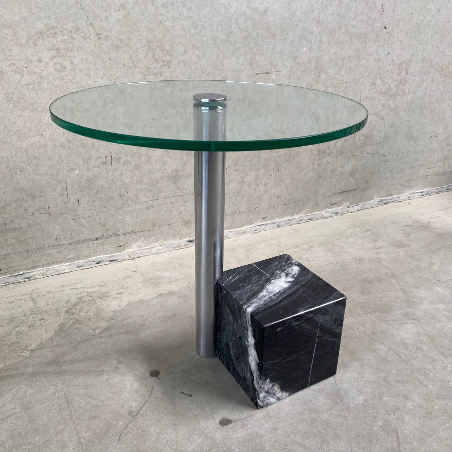 Glass and Marble Side Table "Hk-2" by Hank Kwint for Metaform, Netherlands 1980