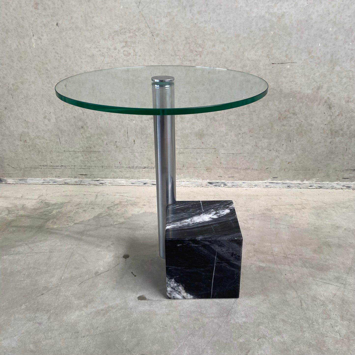 Glass and Marble Side Table "Hk-2" by Hank Kwint for Metaform, Netherlands 1980