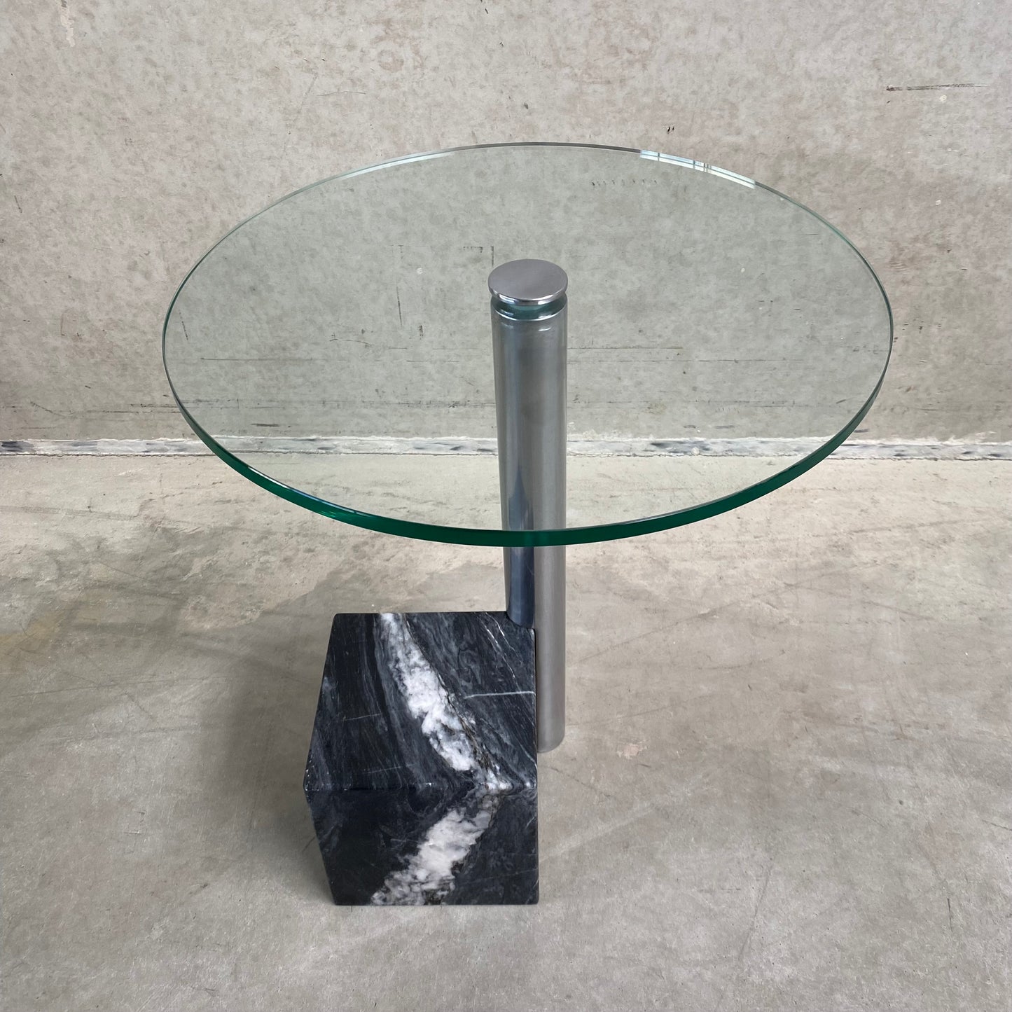 Glass and Marble Side Table "Hk-2" by Hank Kwint for Metaform, Netherlands 1980