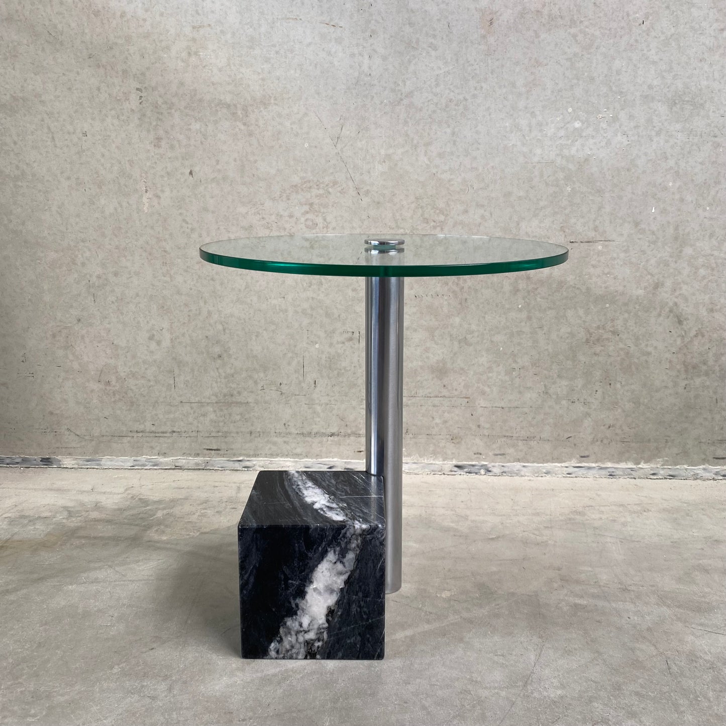 Glass and Marble Side Table "Hk-2" by Hank Kwint for Metaform, Netherlands 1980