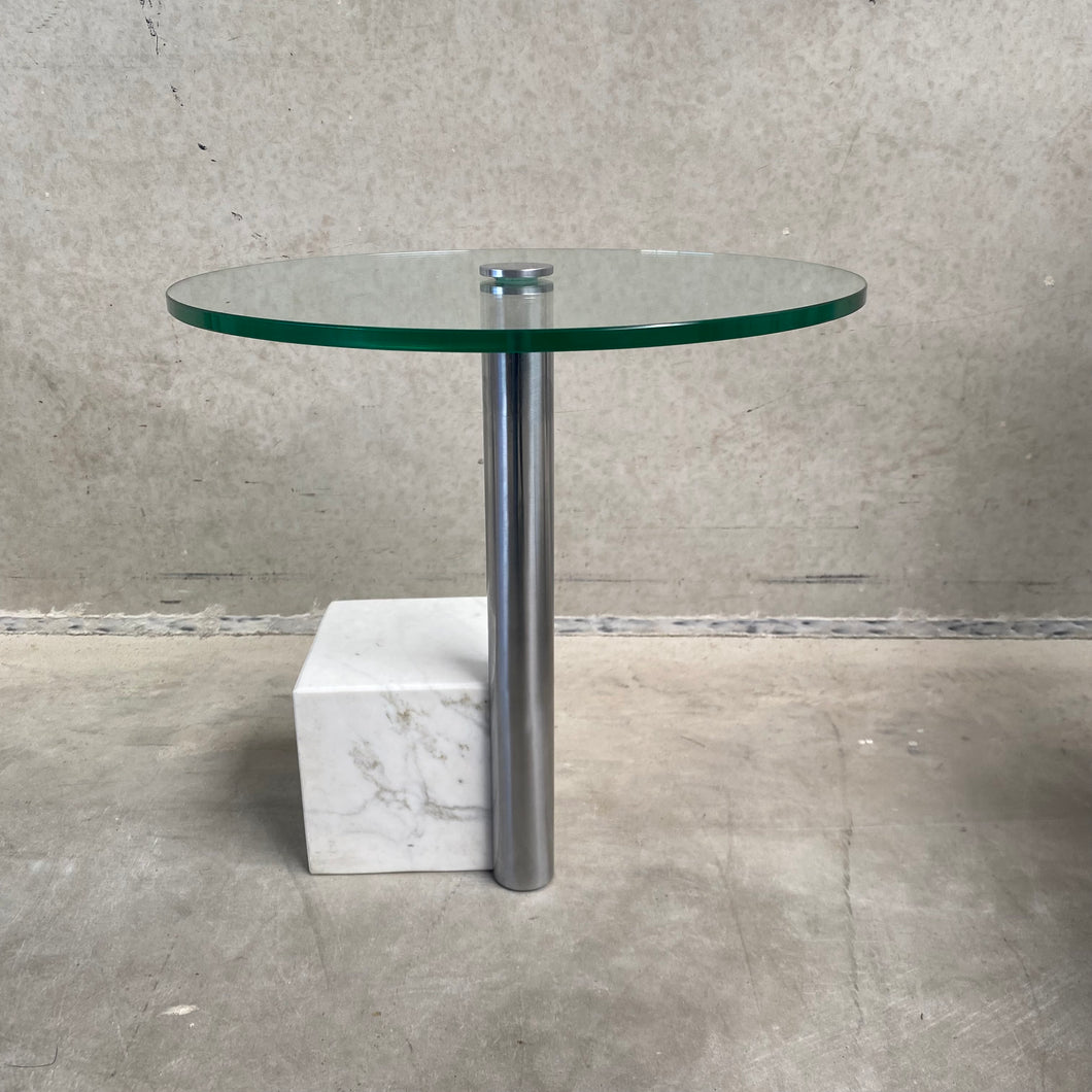Glass and White Marble Side Table 