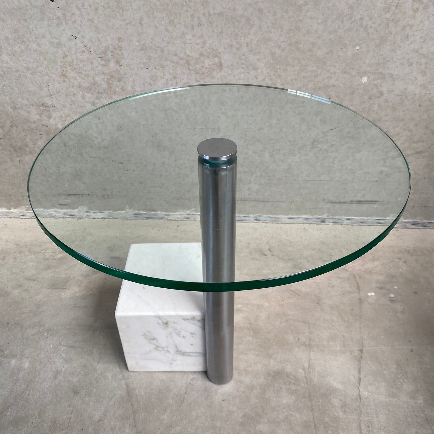 Beistelltisch „HK-1“ aus Glas und weißem Marmor von Hank Kwint für Metaform, Niederlande, 1980
