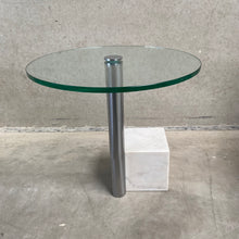 Load image into Gallery viewer, Glass and White Marble Side Table &quot;Hk-1&quot; by Hank Kwint for Metaform, Netherlands 1980
