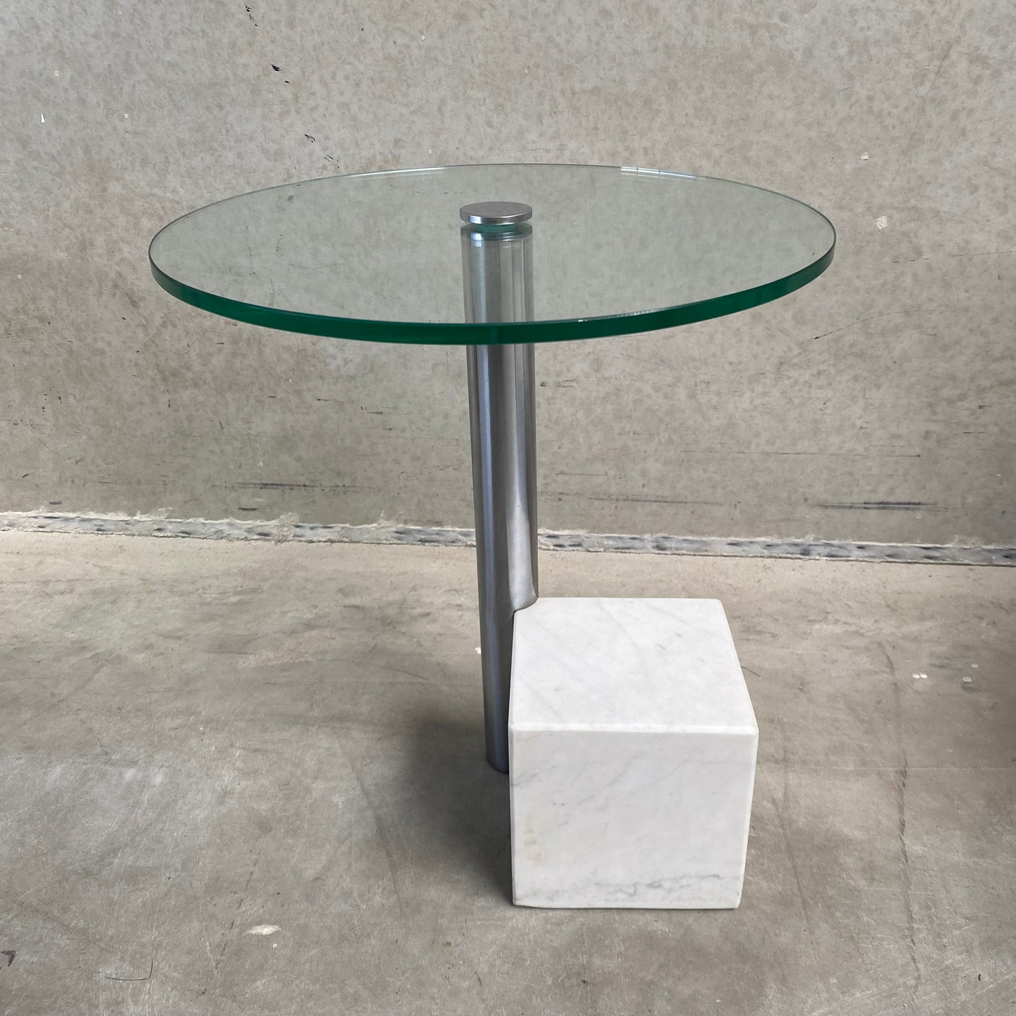 Beistelltisch „HK-1“ aus Glas und weißem Marmor von Hank Kwint für Metaform, Niederlande, 1980
