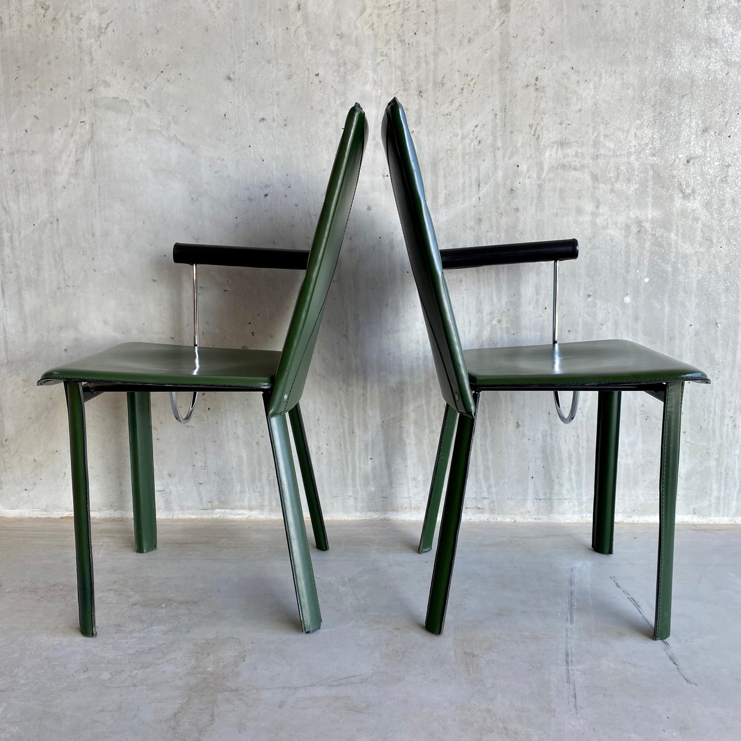 2 fauteuils en cuir vert de Mario Morbidelli pour Naos, Italie, années 1980