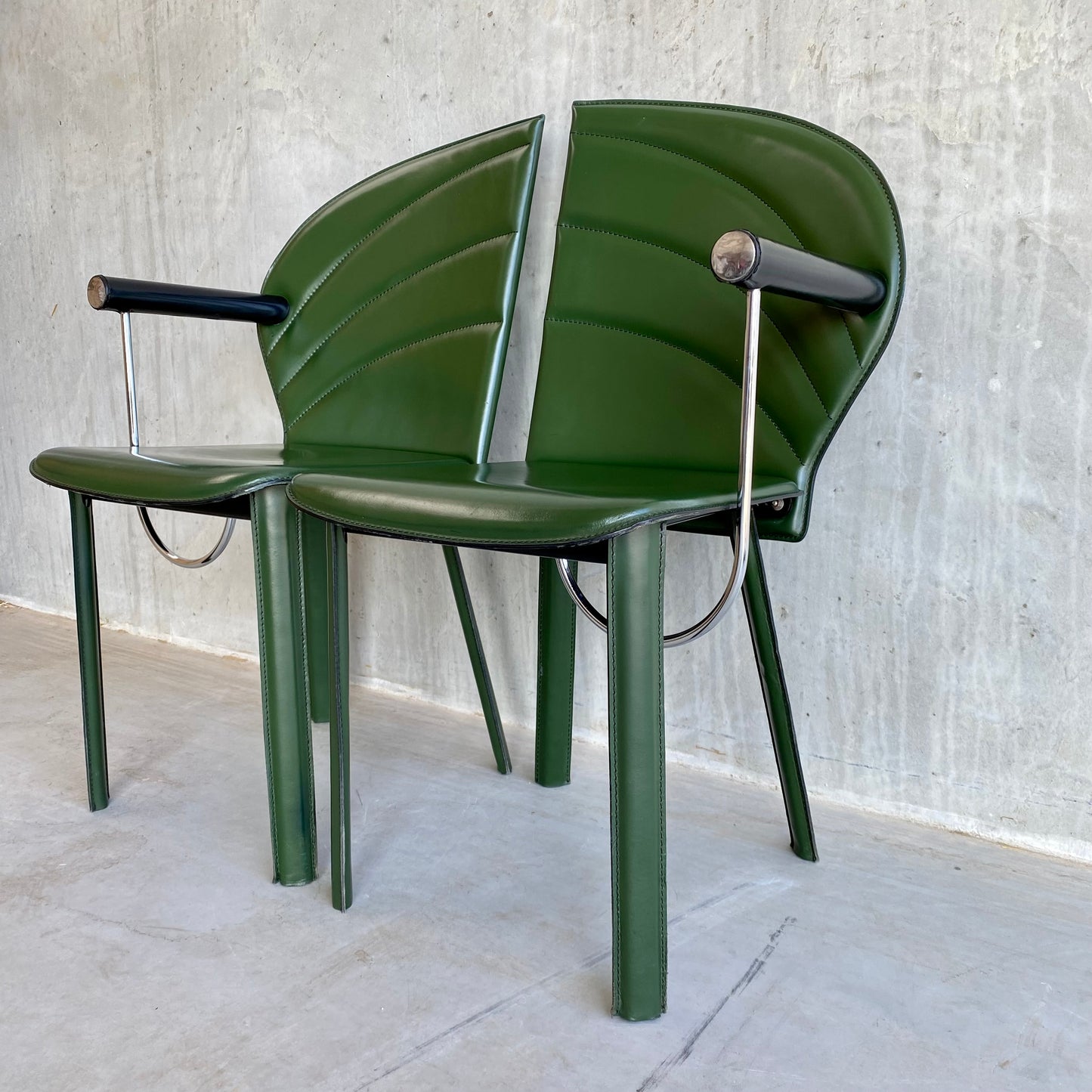 2 fauteuils en cuir vert de Mario Morbidelli pour Naos, Italie, années 1980