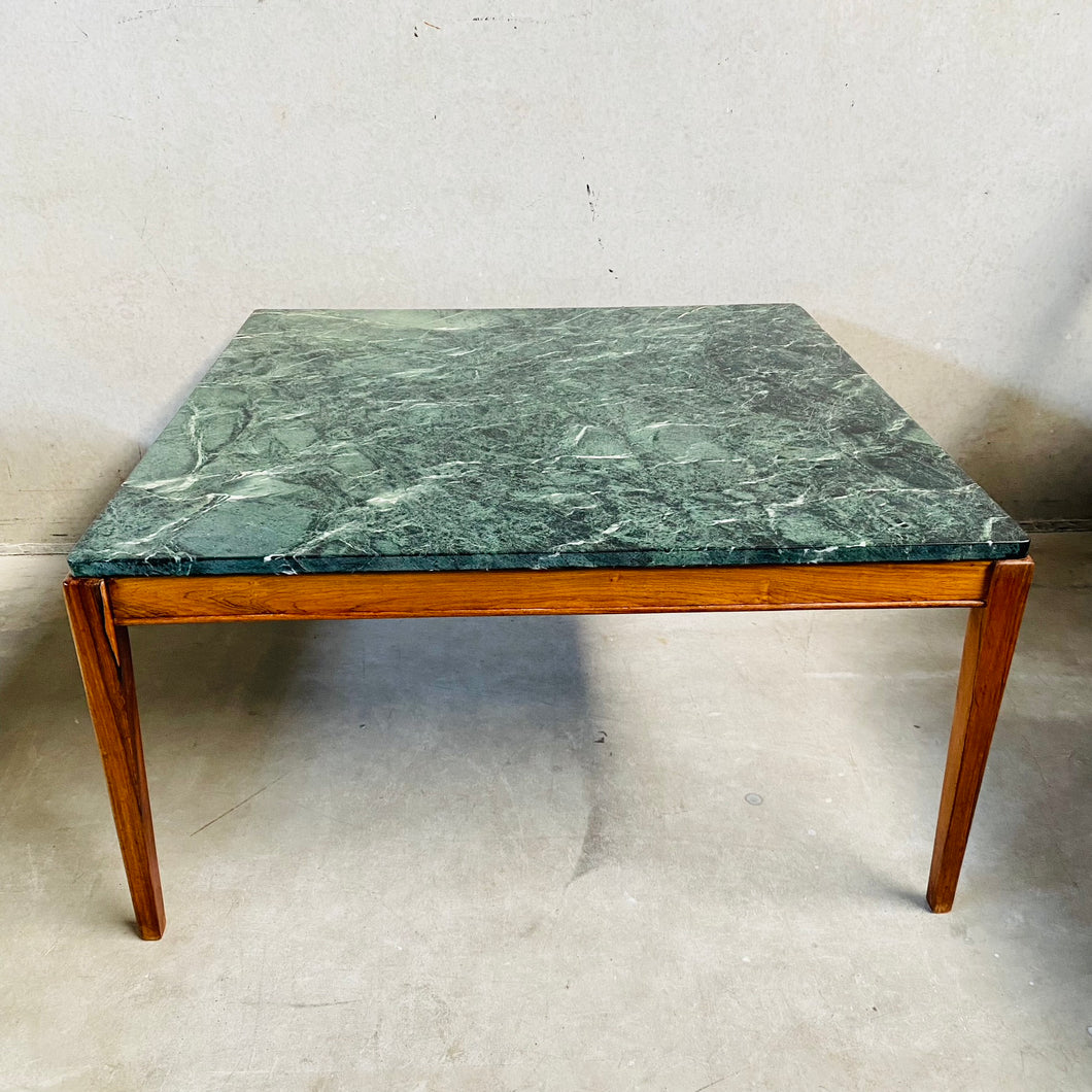 Mid-century Coffee Table With Empress Green Marble Top and Italian Walnut Frame, Italy 1970s