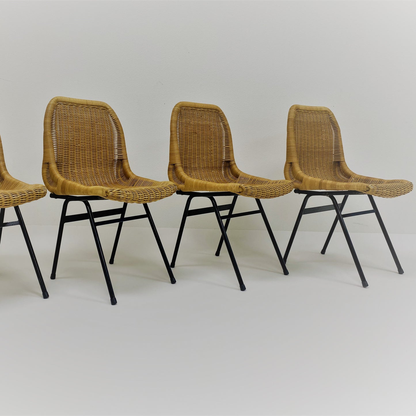 Set aus 4 Rattan-Esszimmerstühlen von Dirk Van Sliedregt für Rohé Noordwolde, Niederlande 1960