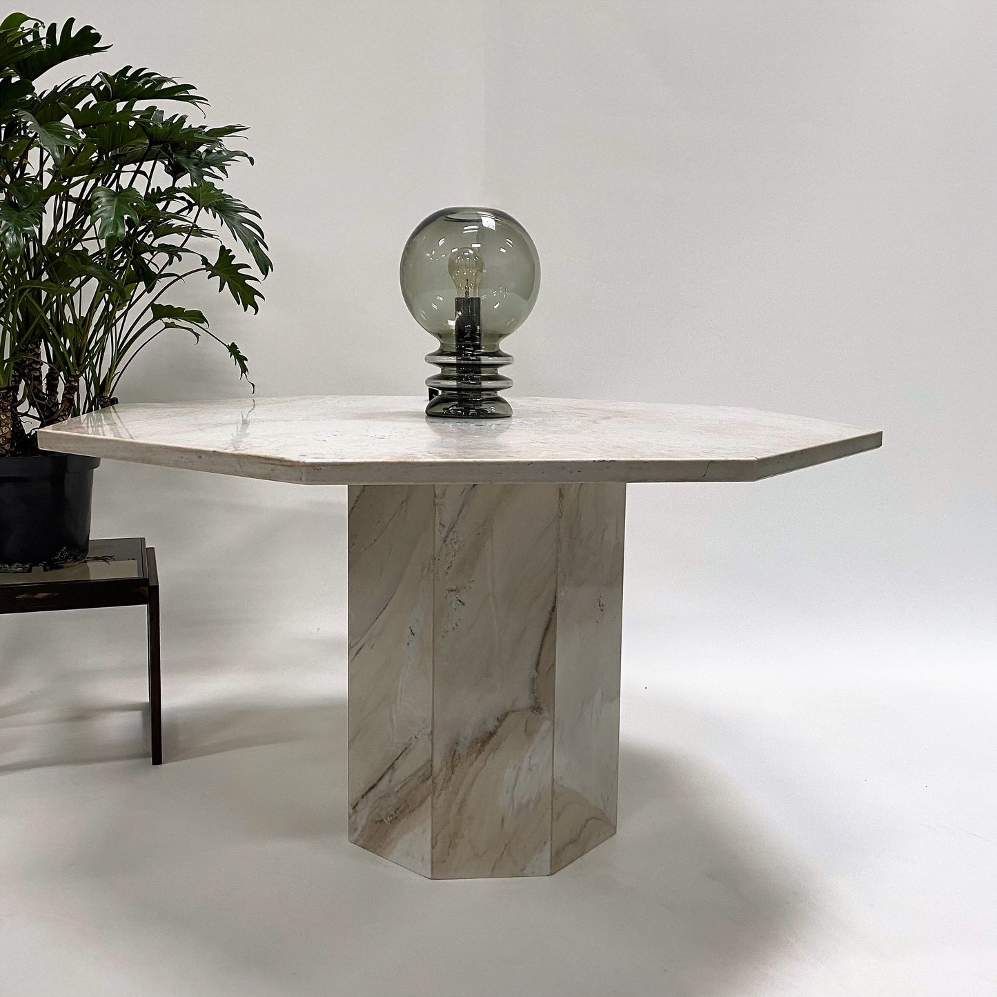Octogonal Italian Marble Travertin Dining Table, Italy 1970