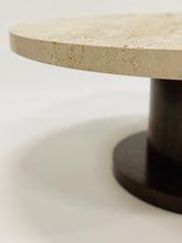 Load image into Gallery viewer, Round Travertine Coffee Table With Wooden Base, Italy 1970
