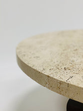 Load image into Gallery viewer, Round Travertine Coffee Table With Wooden Base, Italy 1970
