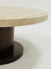 Load image into Gallery viewer, Round Travertine Coffee Table With Wooden Base, Italy 1970
