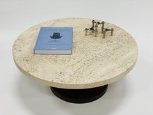 Load image into Gallery viewer, Round Travertine Coffee Table With Wooden Base, Italy 1970

