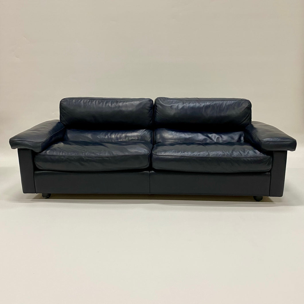 Dark Blue Leather 2-seater Sofa by Tito Agnoli for Poltrona Frau, Italy 1970