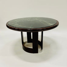 Load image into Gallery viewer, Round Green Marble and Rosewood Dining Table, France 1980
