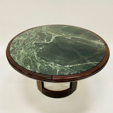 Load image into Gallery viewer, Round Green Marble and Rosewood Dining Table, France 1980
