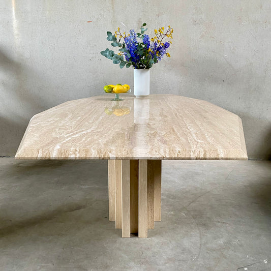 LARGE MID-CENTURY ITALIAN TRAVERTINE DINING TABLE, ITALY 1970S