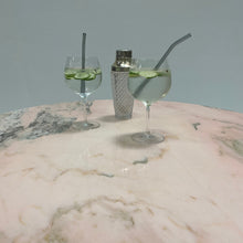 Load image into Gallery viewer, Round Pink Marble Coffee Table With Black Lacquered Metal Trumpet Base Italy 1970
