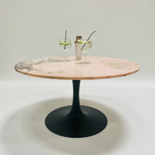 Load image into Gallery viewer, Round Pink Marble Coffee Table With Black Lacquered Metal Trumpet Base Italy 1970
