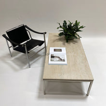 Load image into Gallery viewer, Large Rectangular Travertin Italian Design Coffee Table With Chromed Metal Base, Italy 1970
