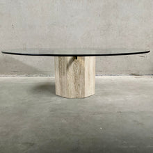 Load image into Gallery viewer, ITALIAN DESIGN TRAVERTINE COFFEE TABLE WITH GLASS TOP &amp; BRASS ARTEDI, ITALY 1970S
