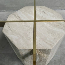 Load image into Gallery viewer, ITALIAN DESIGN TRAVERTINE COFFEE TABLE WITH GLASS TOP &amp; BRASS ARTEDI, ITALY 1970S
