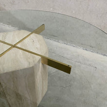 Load image into Gallery viewer, ITALIAN DESIGN TRAVERTINE COFFEE TABLE WITH GLASS TOP &amp; BRASS ARTEDI, ITALY 1970S
