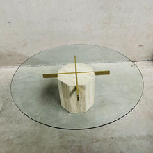 Load image into Gallery viewer, ITALIAN DESIGN TRAVERTINE COFFEE TABLE WITH GLASS TOP &amp; BRASS ARTEDI, ITALY 1970S
