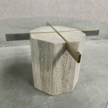 Load image into Gallery viewer, ITALIAN DESIGN TRAVERTINE COFFEE TABLE WITH GLASS TOP &amp; BRASS ARTEDI, ITALY 1970S
