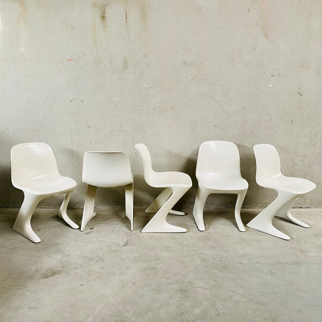 SET OF 5 WHITE KANGAROO DINING CHAIRS BY ERNST MOECKL FOR HORN, GERMANY 1968