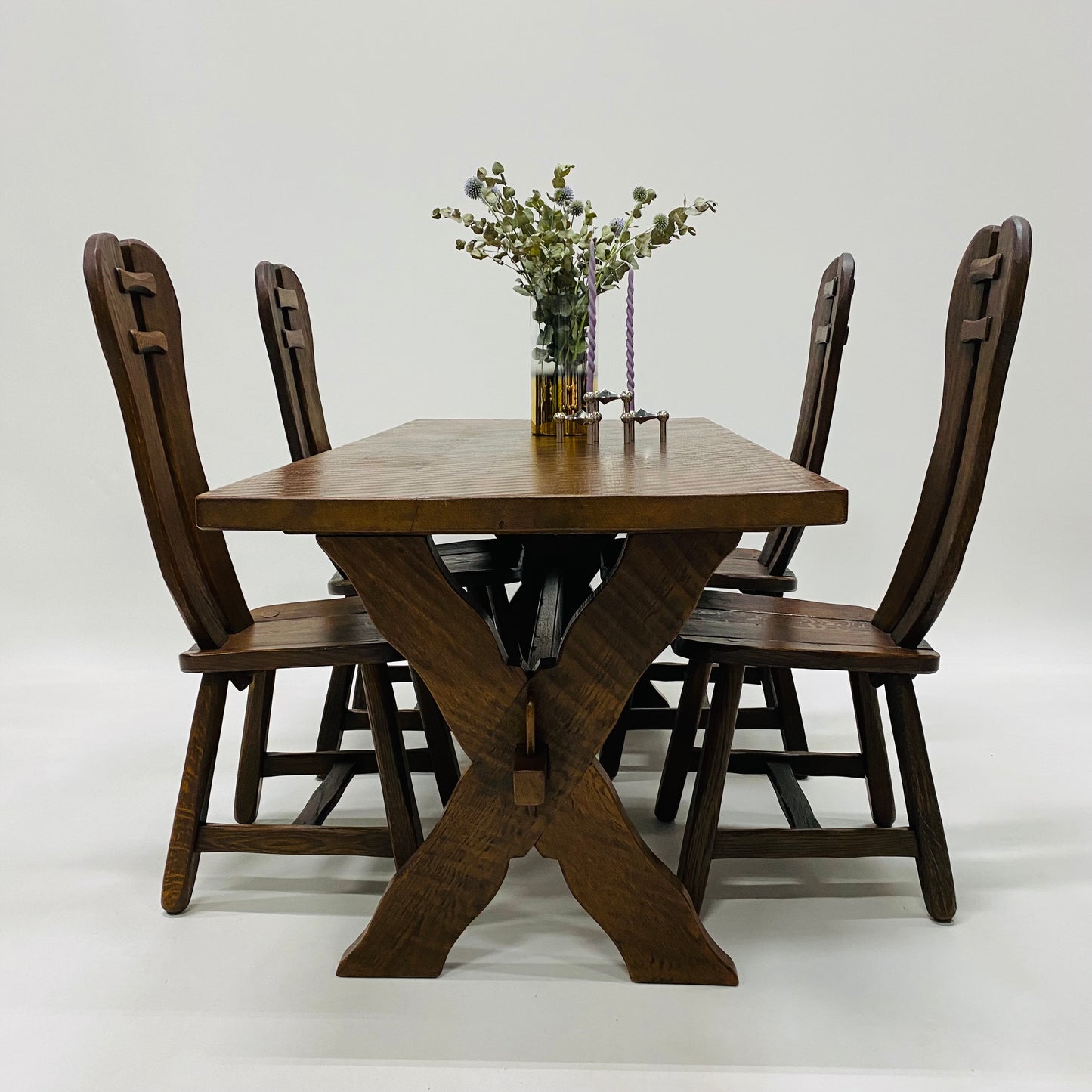 BRUTALIST DINING SET BY KUNSTMEUBELEN DE PUYDT, BELGIUM 1970S