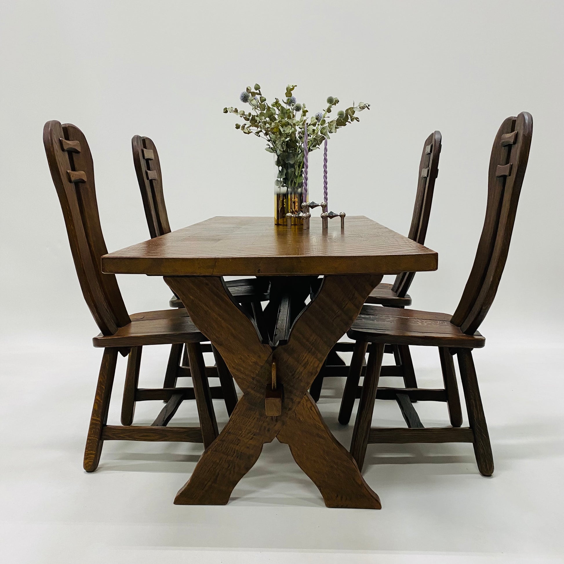 BRUTALIST DINING SET BY KUNSTMEUBELEN DE PUYDT, BELGIUM 1970S
