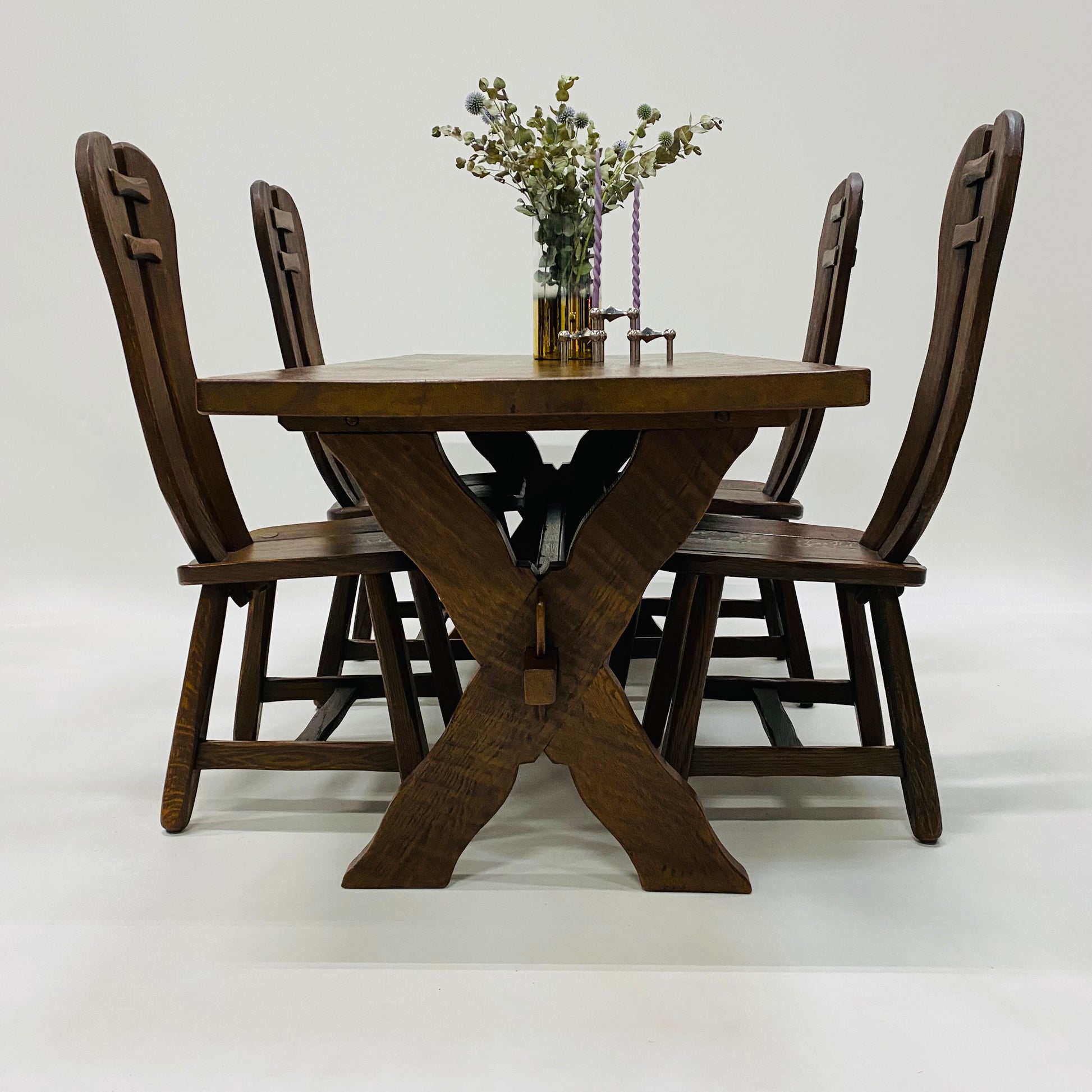 BRUTALIST DINING SET BY KUNSTMEUBELEN DE PUYDT, BELGIUM 1970S